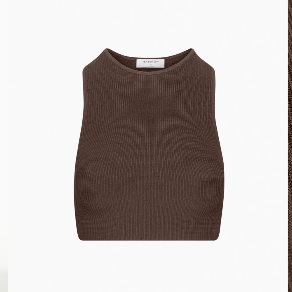 Aritzia Babaton Sculpt Knit Racer Cropped Tank in Rich Mocha Brown